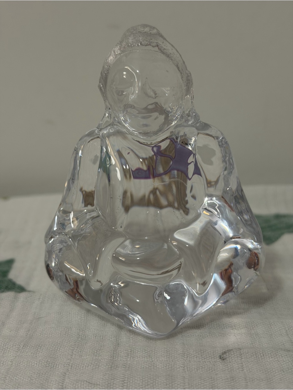 Retired Simon Pearce Clear Glass Buddha Figurine - signed on bottom